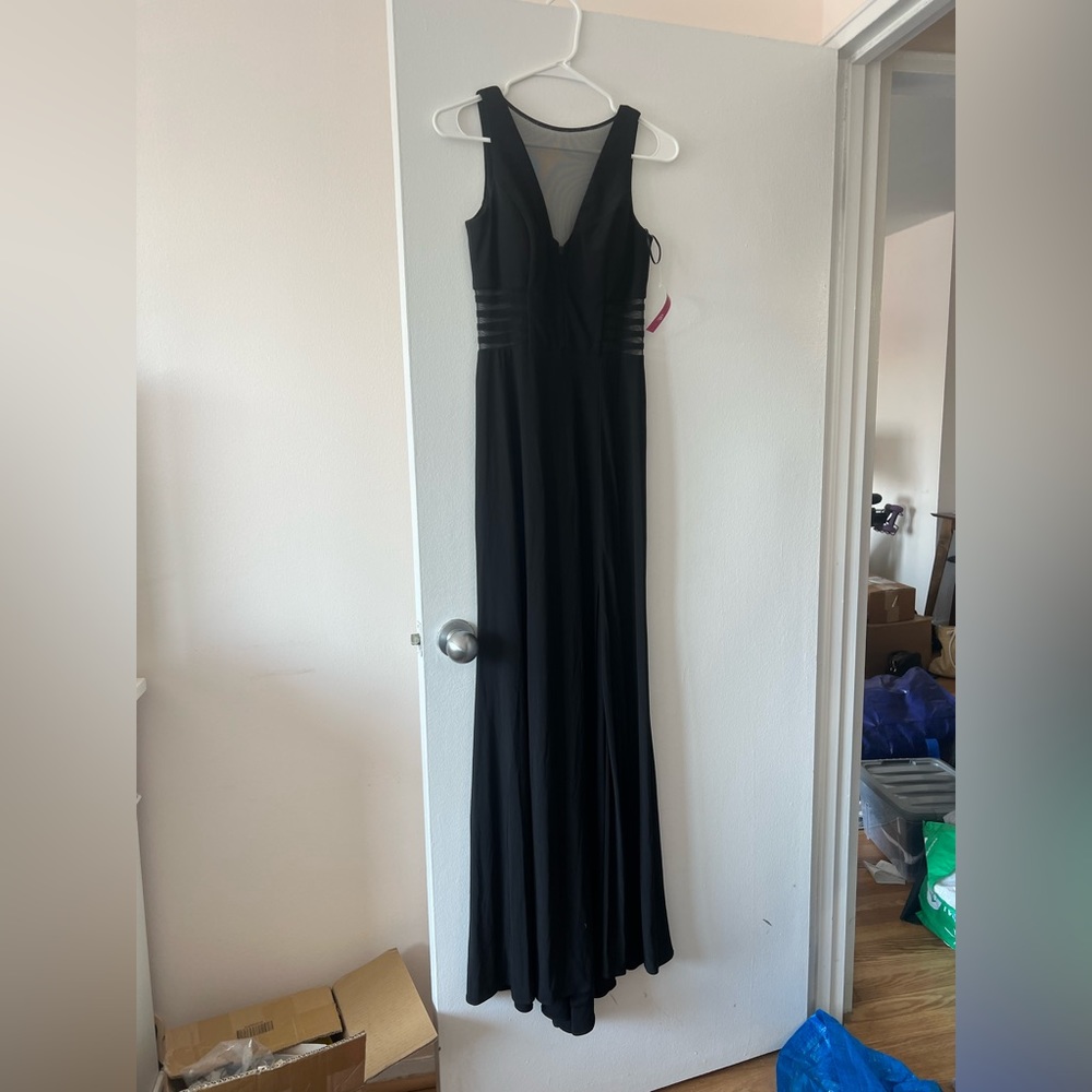 Black gown with mesh cut outs